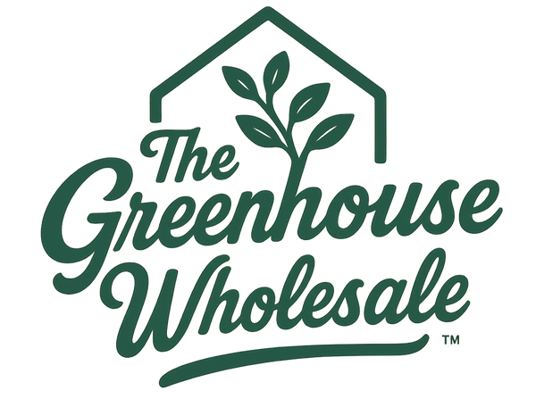 Logo of The Greenhouse Wholesale with green text and leaf design on a transparent background